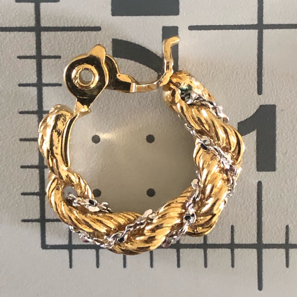 2 Pairs Vintage Monet (1980’s) Gold Tone and Silver Hoop Earrings - Picture 8 of 9